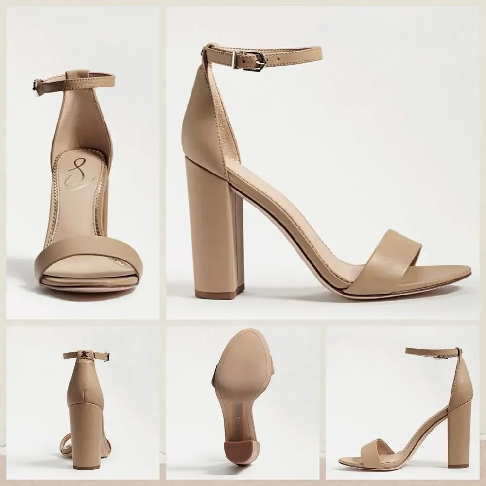 NIB Sam Edelman Yaro 9.5M Block Heel Ankle Strap Dress Sandal Beige Leather - Picture 2 of 10